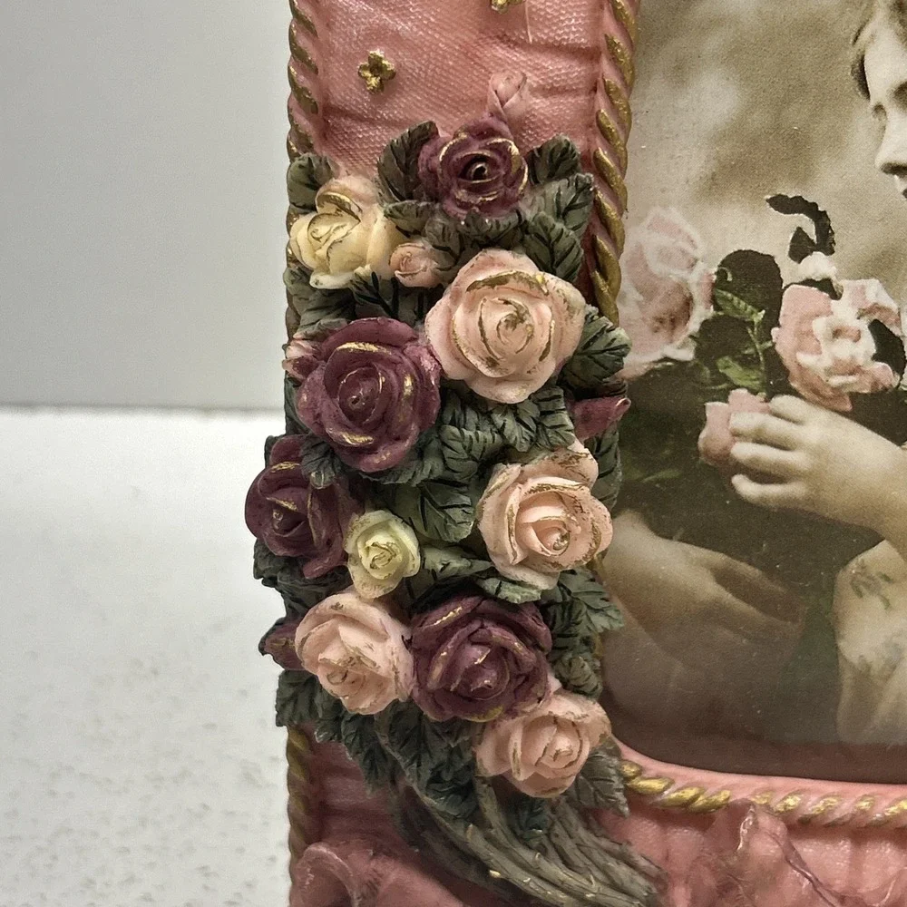 Vintage Pink Resin 3D Floral‎ Rose Picture Frame 3.5x5 Unbranded Décor